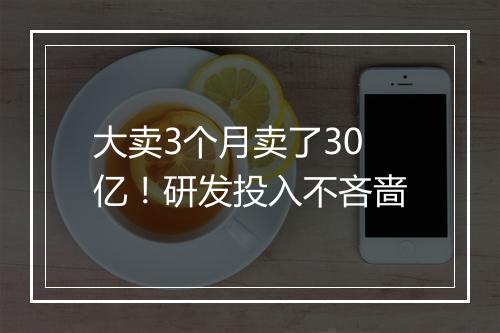 大卖3个月卖了30亿！研发投入不吝啬