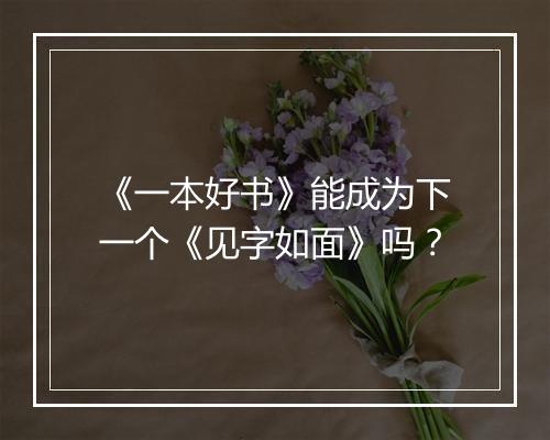 《一本好书》能成为下一个《见字如面》吗？