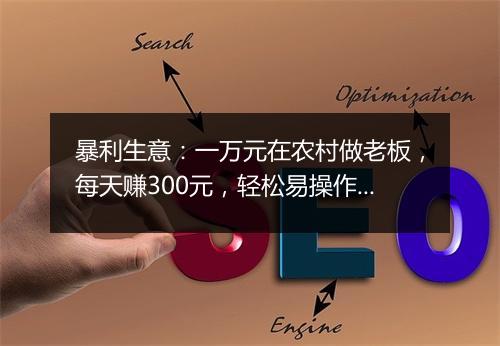 暴利生意：一万元在农村做老板，每天赚300元，轻松易操作！年底买新车回家