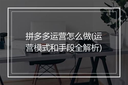 拼多多运营怎么做(运营模式和手段全解析)