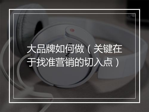 大品牌如何做（关键在于找准营销的切入点）