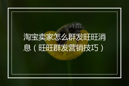 淘宝卖家怎么群发旺旺消息（旺旺群发营销技巧）