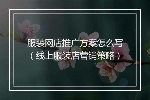 服装网店推广方案怎么写（线上服装店营销策略）