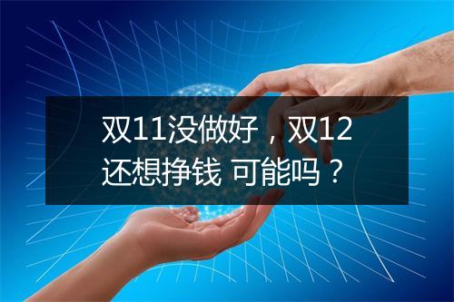 双11没做好，双12还想挣钱 可能吗？