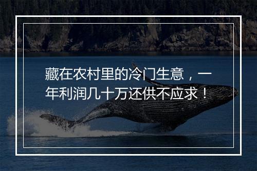 藏在农村里的冷门生意，一年利润几十万还供不应求！