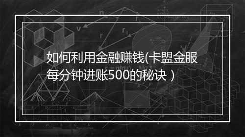 如何利用金融赚钱(卡盟金服每分钟进账500的秘诀）