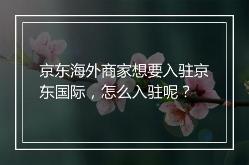 京东海外商家想要入驻京东国际，怎么入驻呢？