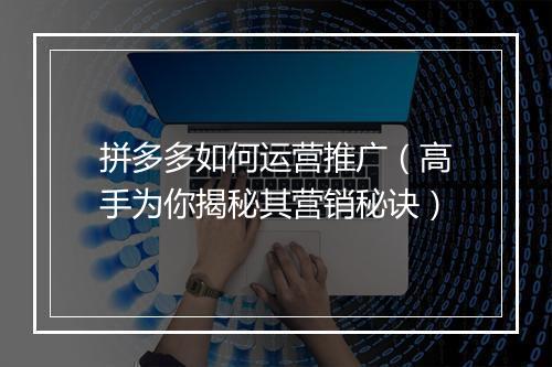 拼多多如何运营推广（高手为你揭秘其营销秘诀）
