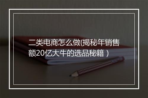 二类电商怎么做(揭秘年销售额20亿大牛的选品秘籍）