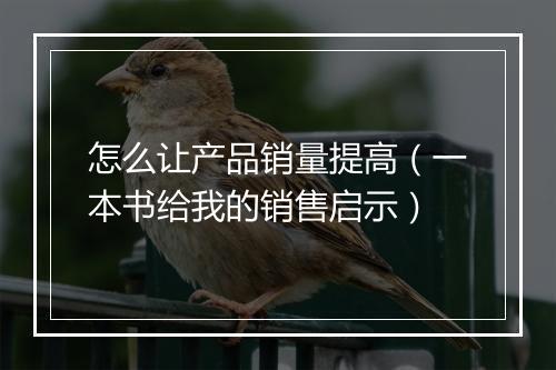 怎么让产品销量提高（一本书给我的销售启示）
