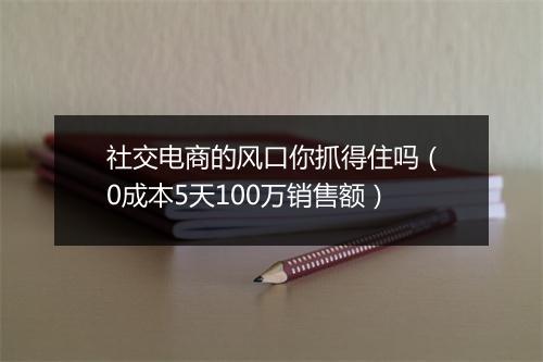 社交电商的风口你抓得住吗（0成本5天100万销售额）