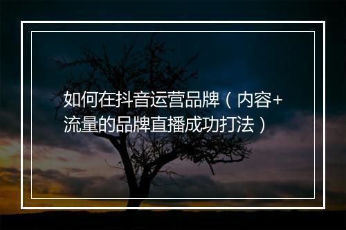 如何在抖音运营品牌（内容+流量的品牌直播成功打法）