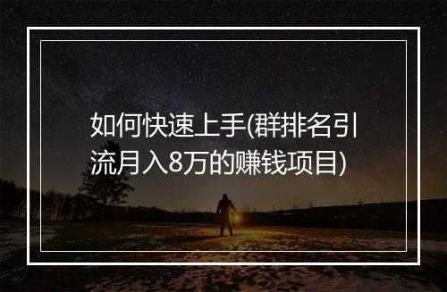 如何快速上手(群排名引流月入8万的赚钱项目)