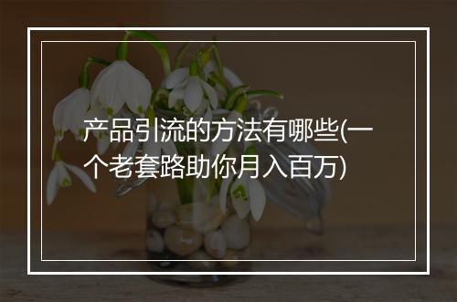 产品引流的方法有哪些(一个老套路助你月入百万)