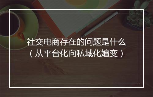 社交电商存在的问题是什么（从平台化向私域化嬗变）