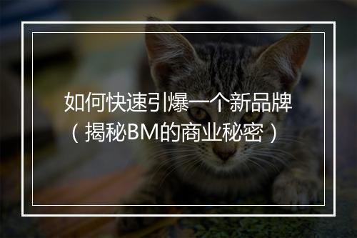 如何快速引爆一个新品牌（揭秘BM的商业秘密）