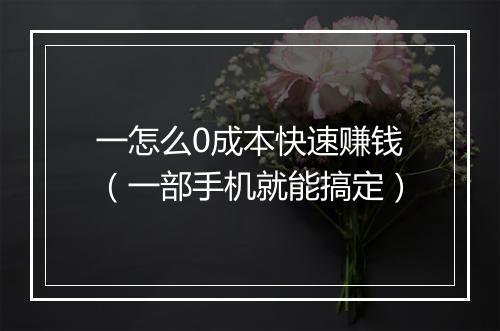 一怎么0成本快速赚钱（一部手机就能搞定）