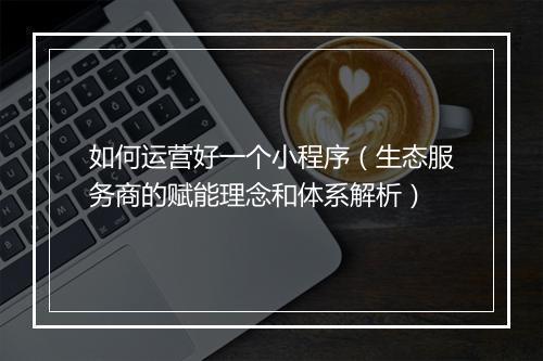 如何运营好一个小程序（生态服务商的赋能理念和体系解析）