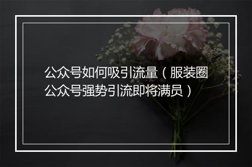 公众号如何吸引流量（服装圈公众号强势引流即将满员）