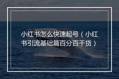 小红书怎么快速起号（小红书引流基础篇百分百干货）