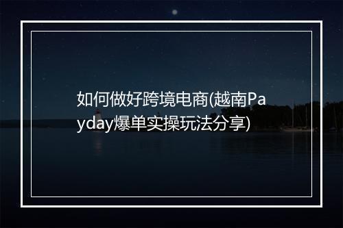 如何做好跨境电商(越南Payday爆单实操玩法分享)