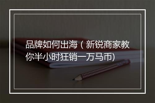 品牌如何出海（新锐商家教你半小时狂销一万马币)