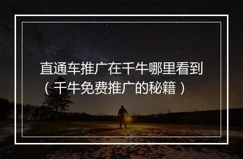 直通车推广在千牛哪里看到（千牛免费推广的秘籍）