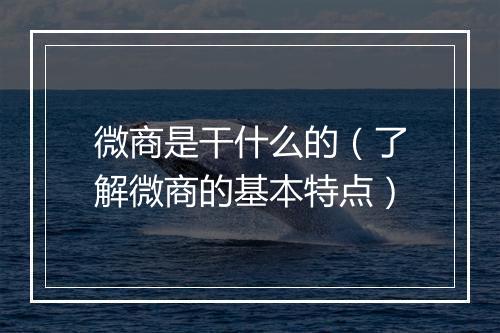 微商是干什么的（了解微商的基本特点）