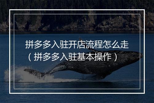 拼多多入驻开店流程怎么走（拼多多入驻基本操作）