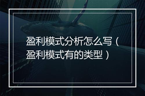 盈利模式分析怎么写（盈利模式有的类型）