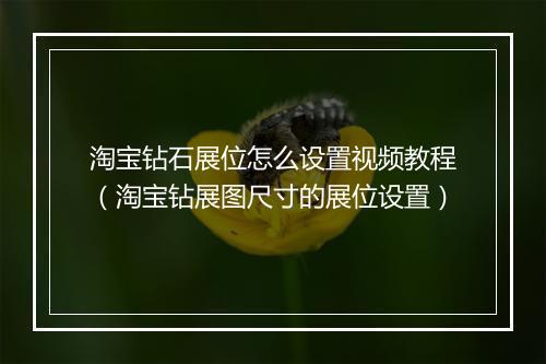 淘宝钻石展位怎么设置视频教程（淘宝钻展图尺寸的展位设置）