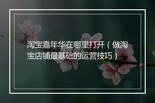 淘宝嘉年华在哪里打开（做淘宝店铺最基础的运营技巧）