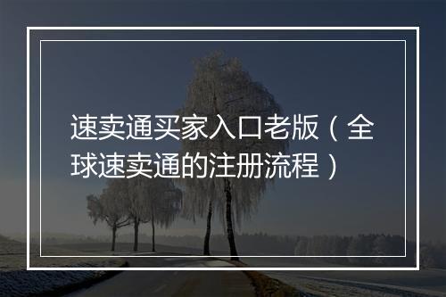 速卖通买家入口老版（全球速卖通的注册流程）