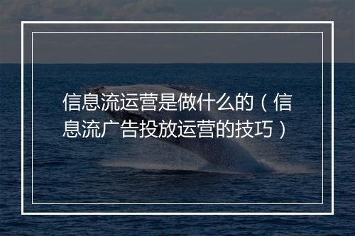 信息流运营是做什么的（信息流广告投放运营的技巧）