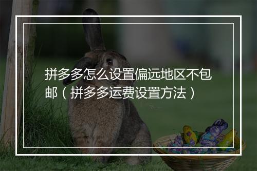 拼多多怎么设置偏远地区不包邮（拼多多运费设置方法）