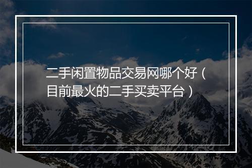 二手闲置物品交易网哪个好（目前最火的二手买卖平台）