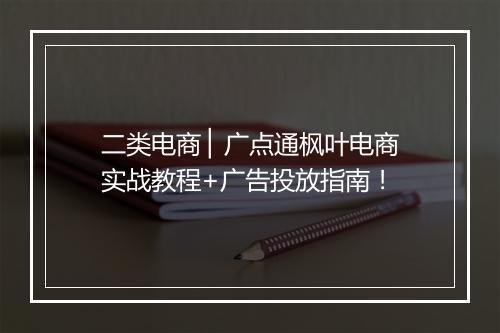 二类电商 ▏广点通枫叶电商实战教程+广告投放指南！