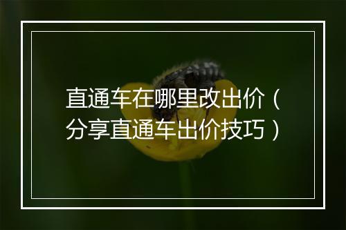 直通车在哪里改出价（分享直通车出价技巧）