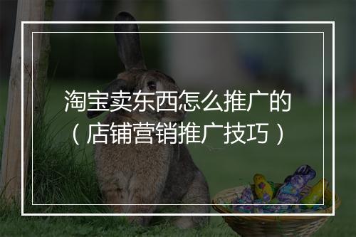 淘宝卖东西怎么推广的（店铺营销推广技巧）