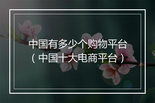 中国有多少个购物平台（中国十大电商平台）