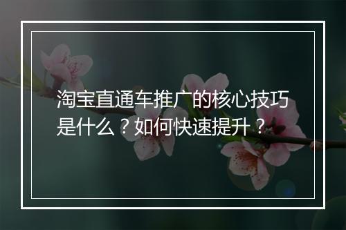 淘宝直通车推广的核心技巧是什么？如何快速提升？