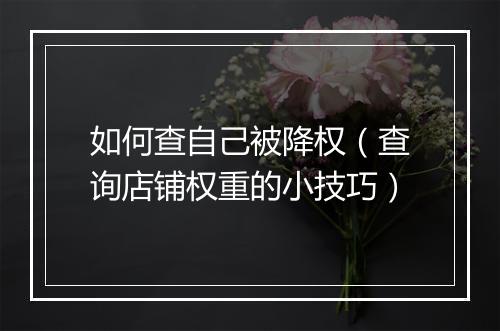如何查自己被降权（查询店铺权重的小技巧）