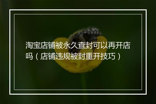 淘宝店铺被永久查封可以再开店吗（店铺违规被封重开技巧）