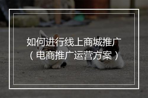 如何进行线上商城推广（电商推广运营方案）