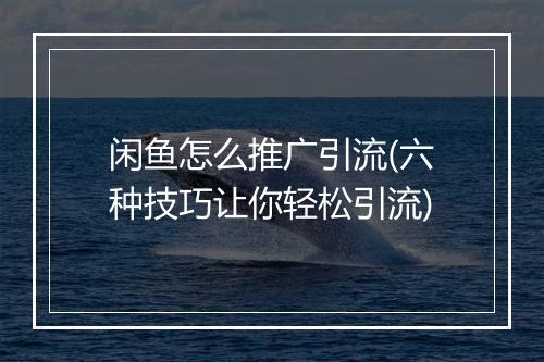 闲鱼怎么推广引流(六种技巧让你轻松引流)