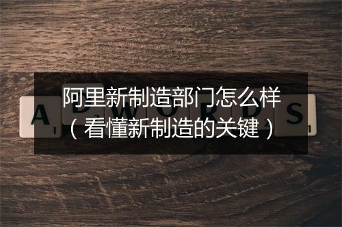 阿里新制造部门怎么样（看懂新制造的关键）