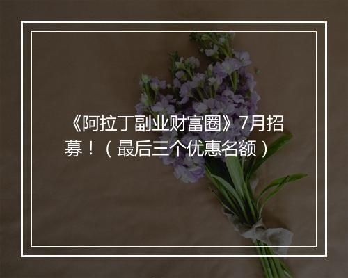 《阿拉丁副业财富圈》7月招募！（最后三个优惠名额）