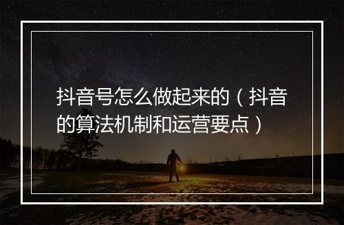 抖音号怎么做起来的（抖音的算法机制和运营要点）