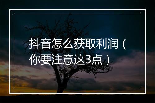 抖音怎么获取利润（你要注意这3点）