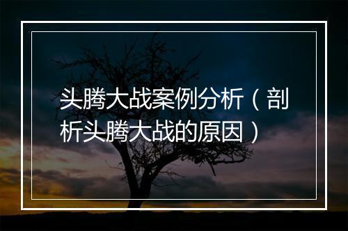 头腾大战案例分析（剖析头腾大战的原因）